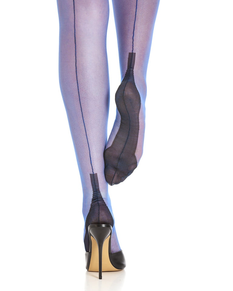 Sapphire Seduction – Fully Fashioned Full Contrast Cuban Heel Stockings