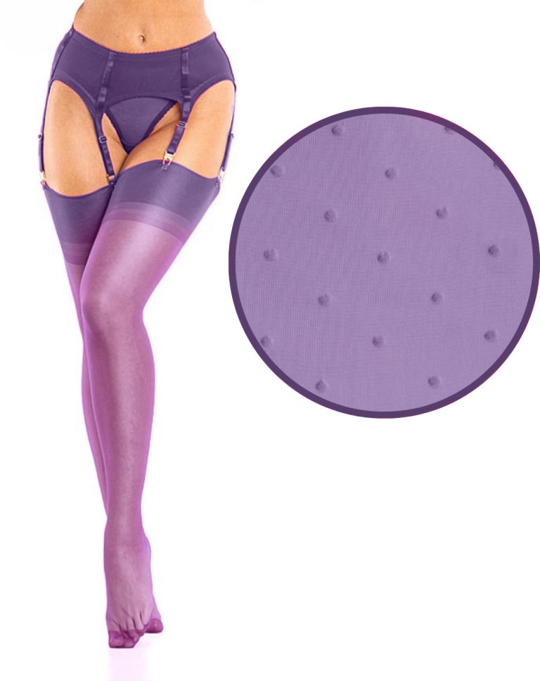 bottom half model wearing a Lavish Lavender Lingerie in a white background with product zoom display